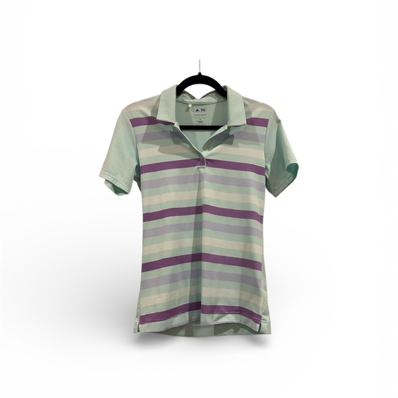 adidas Tops - Adidas Striped Polo Shirt - Green and Purple